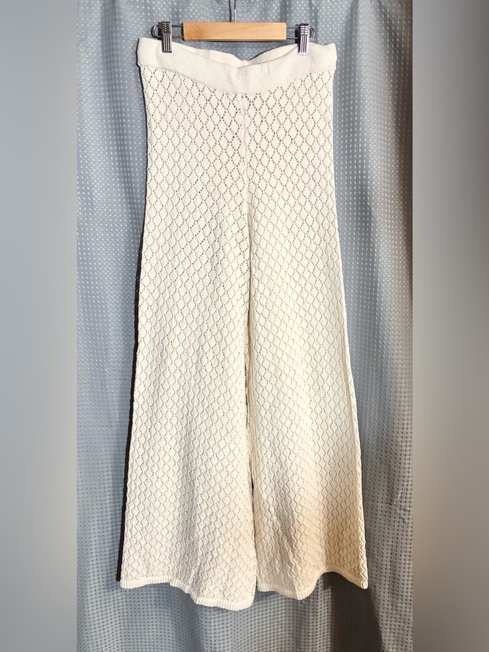 Mango Cream Knit Wide-Leg Pants Sz M Comfy Cozy Weave Boho Hippie Chic